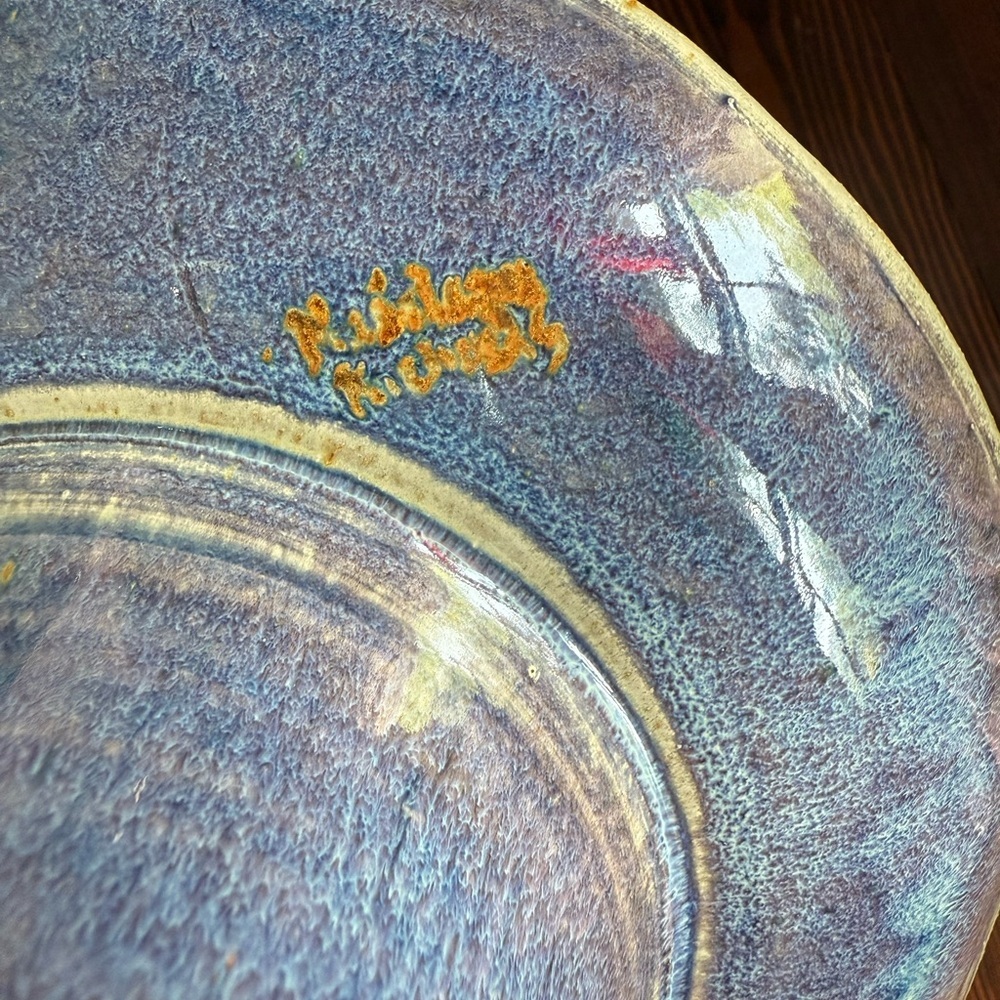 Handcrafted Blue studio pottery signed Pedestal plate - Picture 6 of 10
